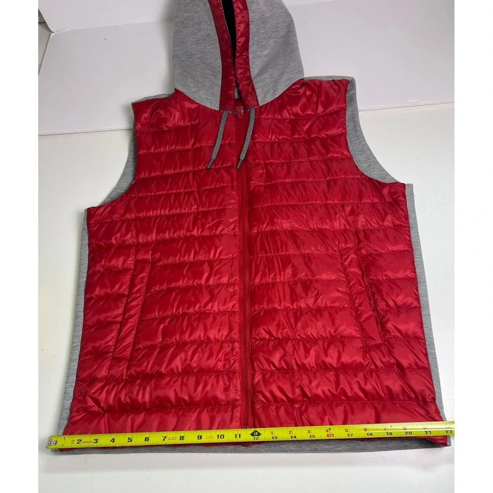 HERNO Puffer Vest Hooded Full Zip Red Grey Men's Size‎ 54 XXL Down Filled